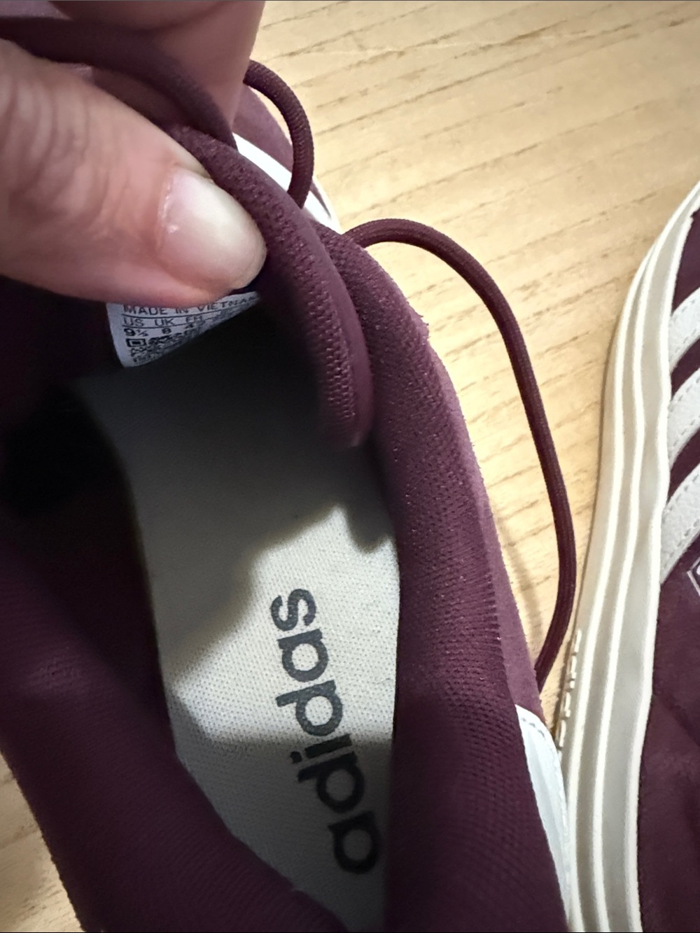 adidas Burgundy Suede Platform Sneakers with Cream Stripes - Picture 4 of 7